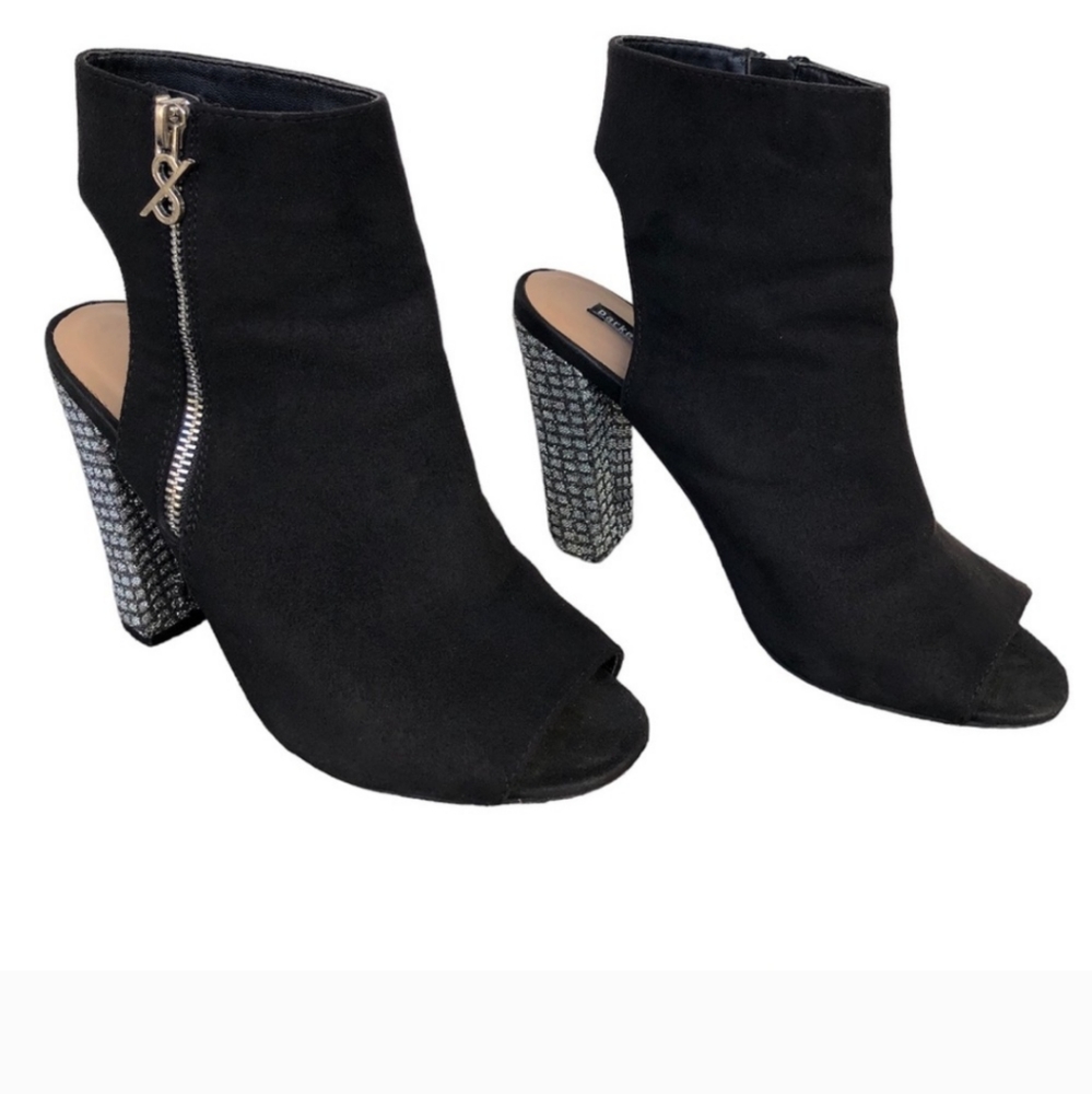 Parker & Sky black Peep Toe Sparkly Silver Heeled ankle Boots booties Size 7.5
